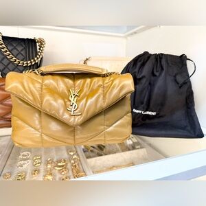 Saint Laurent LouLou Puffer Small Toy Shoulder Bag Tan Brown Beige Nappa Leather